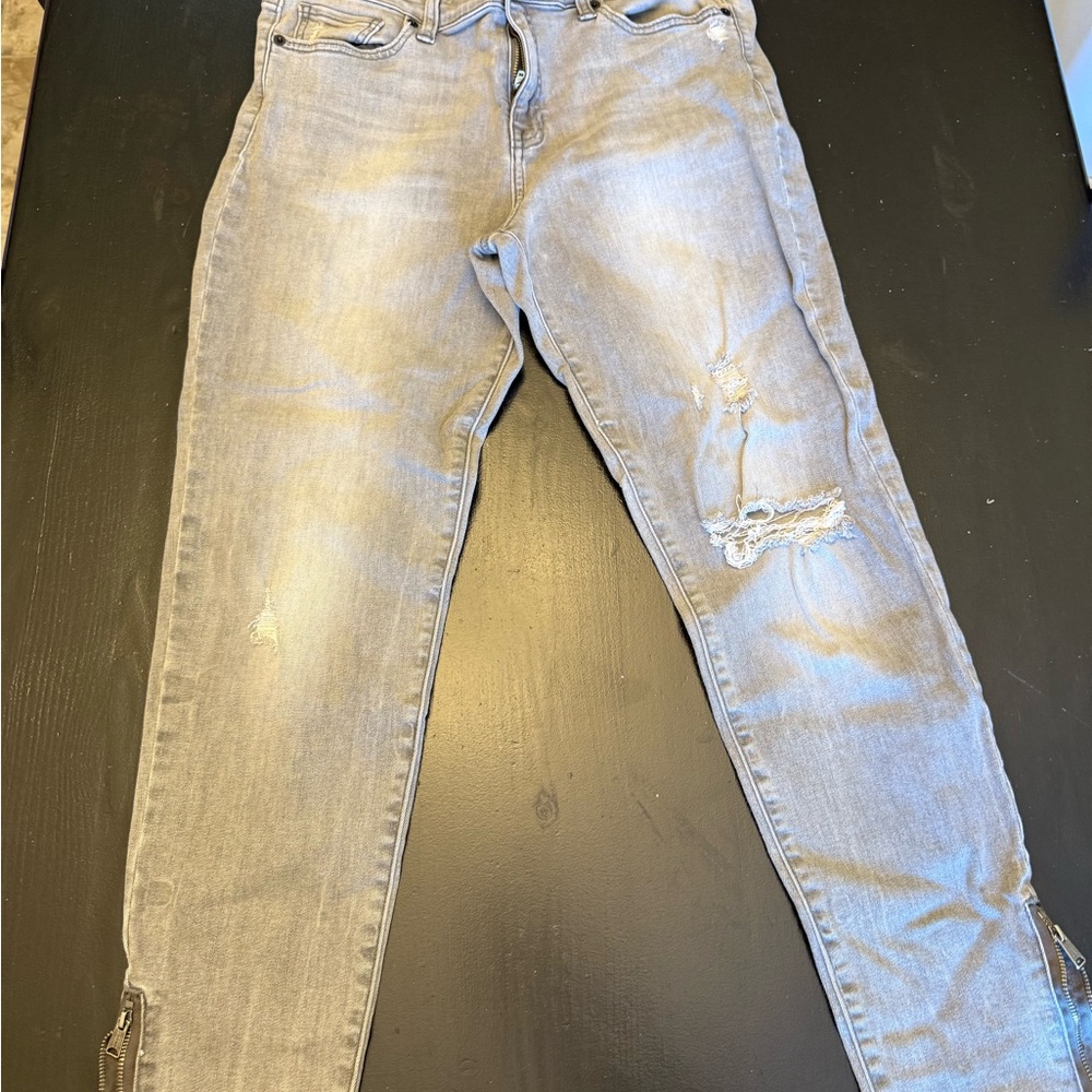 Lucky Brand Gray Skinny Jeans with Distressed Details
